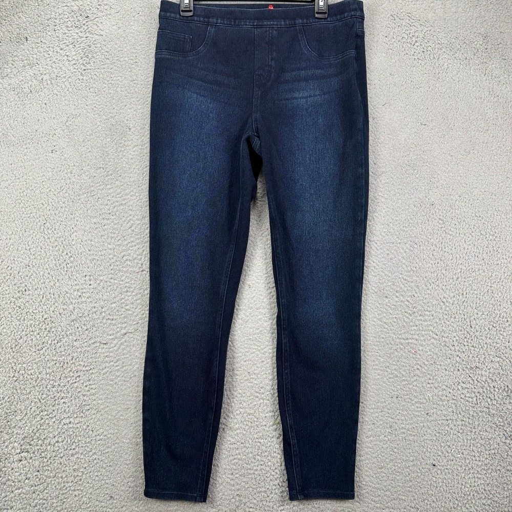 Spanx‎ Jeans Pull On Womens Large Blue Distressed Stretch Flex Elastic Waistband